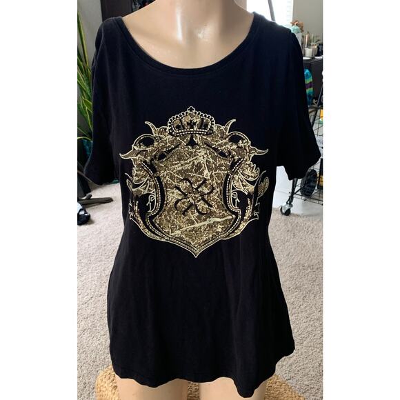 Nicole by Nicole Miller black graphic tshirt sz XL - Picture 1 of 5